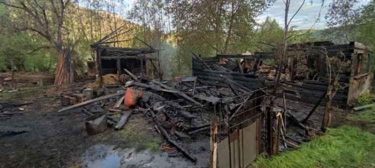 Incendiu violent la o casă din Borșa. Au ars două anexe gospodărești, bunuri, dar și mai multe animale