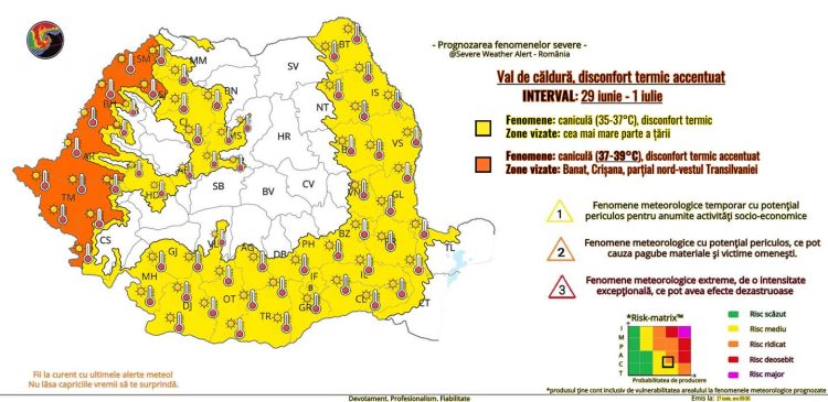 Temperaturi record în vestul țării. COD PORTOCALIU de disconfort termic