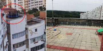 Sunt mai aproape de ruși: Trambulină pentru copii, montată pe acoperișul unei bloc cu 17 etaje, în Chişinău