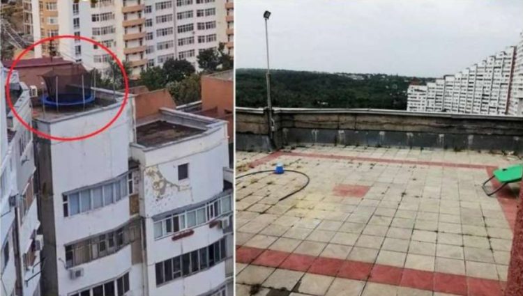 Sunt mai aproape de ruși: Trambulină pentru copii, montată pe acoperișul unei bloc cu 17 etaje, în Chişinău