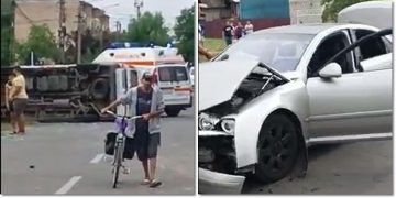 Ambulanţă aflată în misiune, implicată într-un accident rutier. Şoferul şi asistenta au fost răniţi
