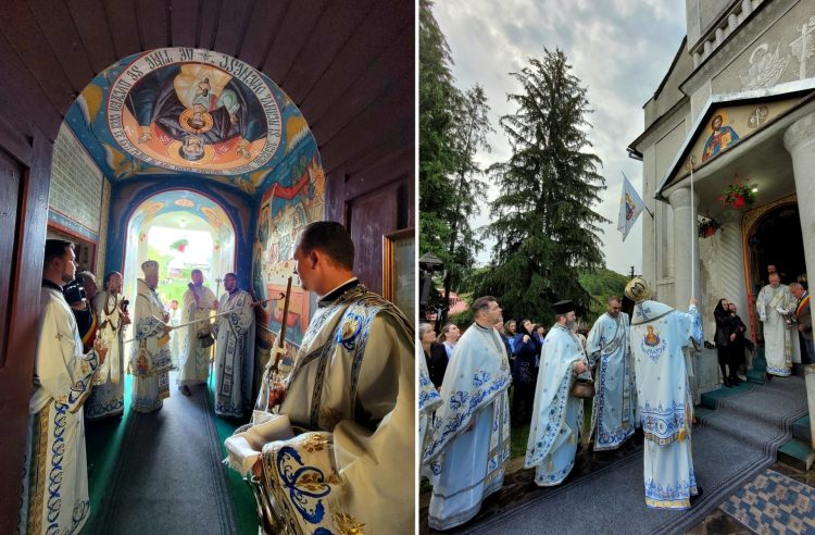 Sărbătoare la Rohia. A fost binecuvântată pictura pridvorului Bisericii „Nașterea Maicii Domnului”