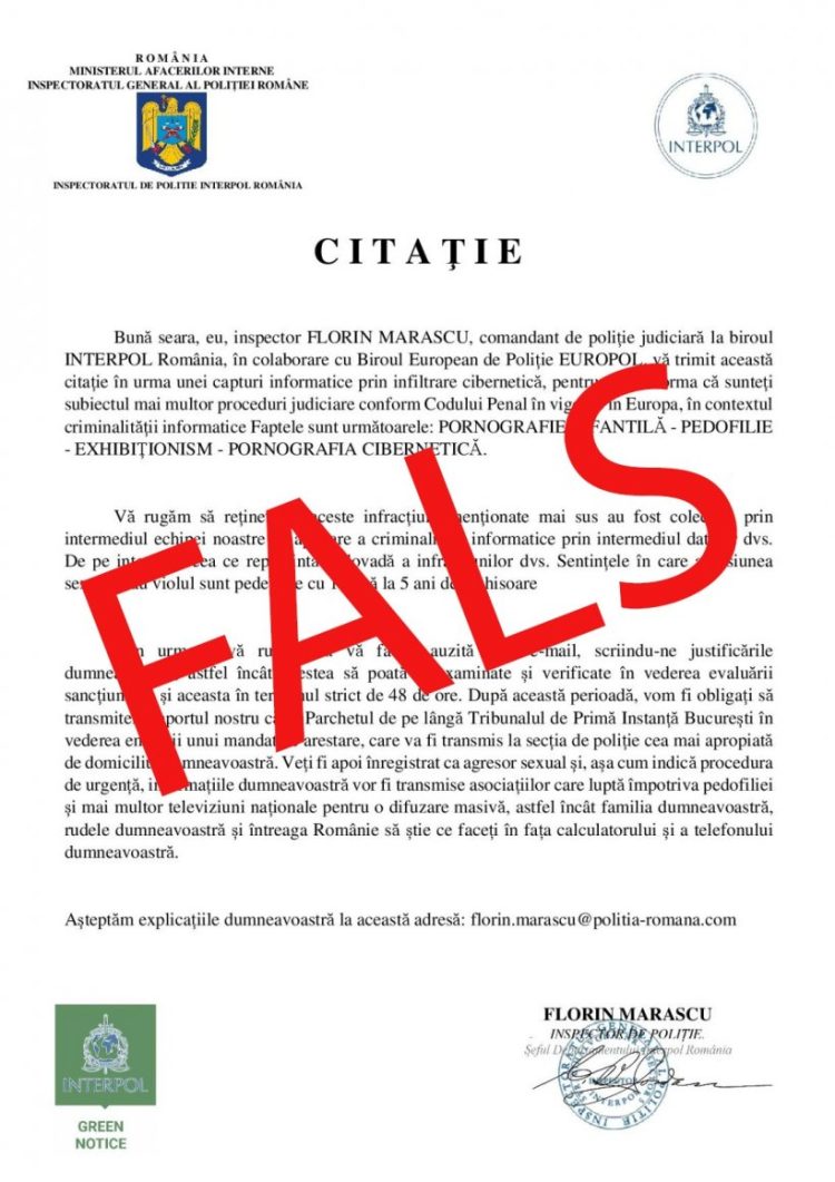 Mesaje false în numele Jandarmeriei! Nu accesați link-urile sau fișierele atașate!