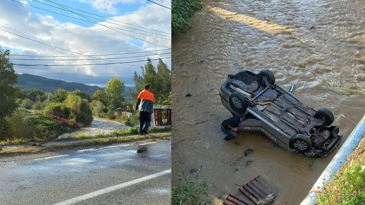 Accident deosebit de grav în Lăpuș. A rupt podul și a picat în gol de la aproximativ 7 metri. VIDEO