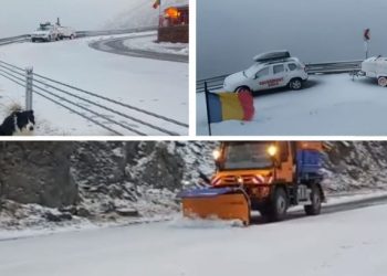 A început să ningă pe Transfăgărășan