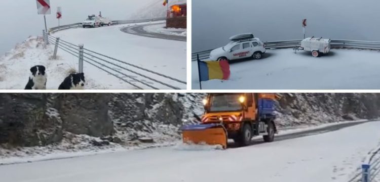 A început să ningă pe Transfăgărășan