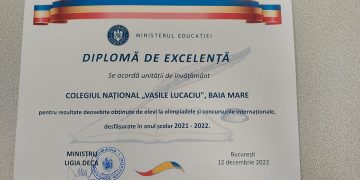 Merite recunoscute. Diplomă de excelenţă pentru Colegiul Naţional „Vasile Lucaciu” din partea Ministerului Educaţiei