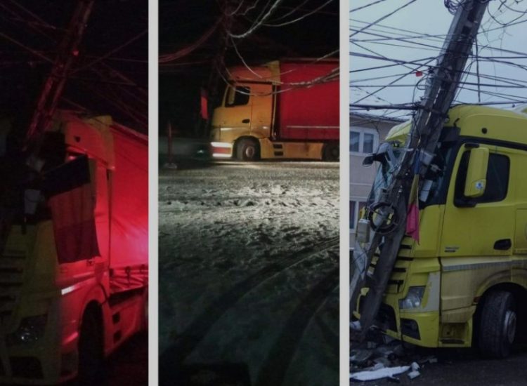Accident grav aseară în Maramureș: șoferul unui autotren a lăsat un oraș fără electricitate