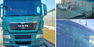 Maramureșean, la un pas de moarte după ce o bucată de gheață de pe un camion i-a căzut pe mașină. Ce zice poliția?