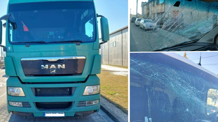 Maramureșean, la un pas de moarte după ce o bucată de gheață de pe un camion i-a căzut pe mașină. Ce zice poliția?