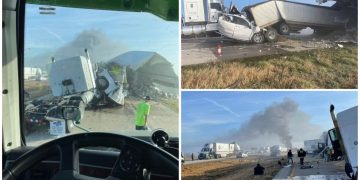 Carambol ca în filme, pe autostradă. Aproape 50 de mașini au fost implicate