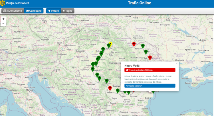 Timpi de aşteptare de până la 500 de minute pentru camioane, atât pe sensul de intrare, cât şi pe cel de ieşire din ţară