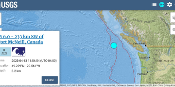 Cutremur de magnitudinea 6 în largul vestului Canadei, fără alertă de tsunami