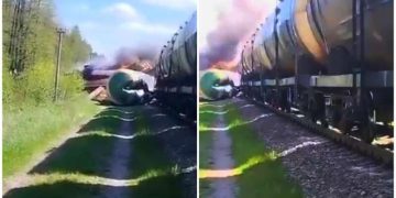 Cale ferată aruncată în aer în Rusia! O locomotivă a luat foc