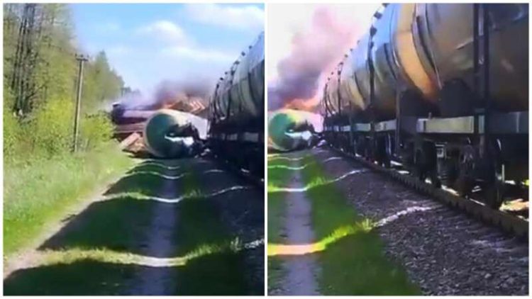 Cale ferată aruncată în aer în Rusia! O locomotivă a luat foc