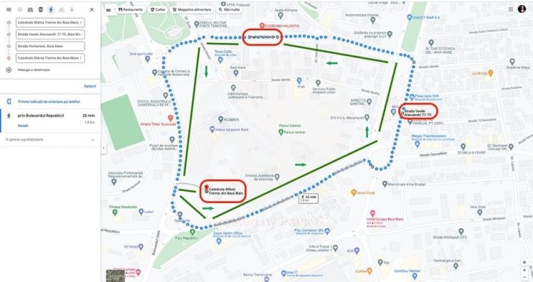 Previzualizarea traseului privind Procesiunea de Rusalii din Baia Mare