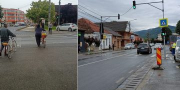 Semafoare cu butoane pietonale pe DE 58, la Seini