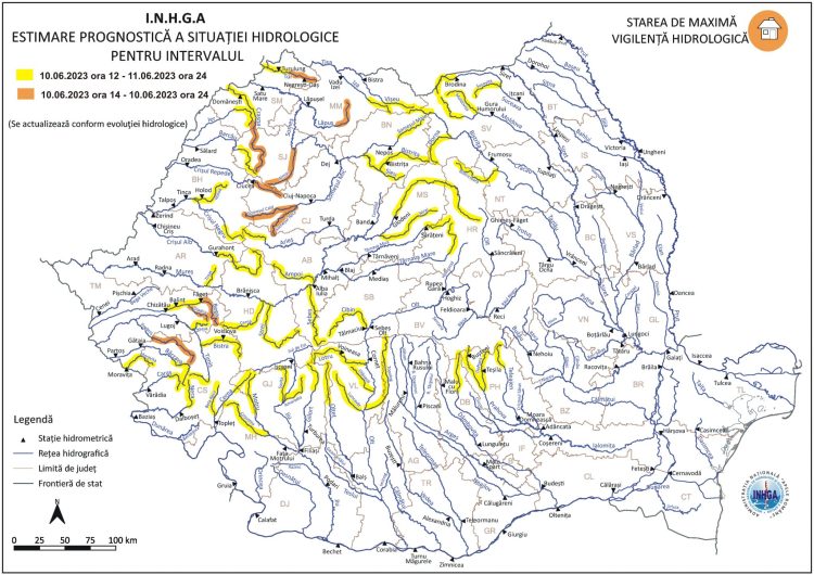 Pericol de inundaţii în Maramureş. COD PORTOCALIU pe Lăpuş, COD GALBEN pe Vişeu şi Iza