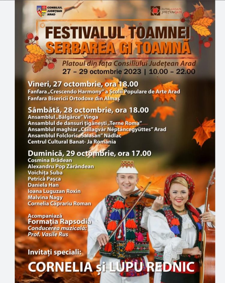 CORNELIA și LUPU REDNIC invitați speciali ai Festivalului Toamnei de la Arad