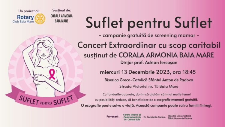 Concert caritabil susţinut de Corala Armonia, în cadrul campaniei de screening mamar gratuit pentru femeile cu posibilități financiare reduse