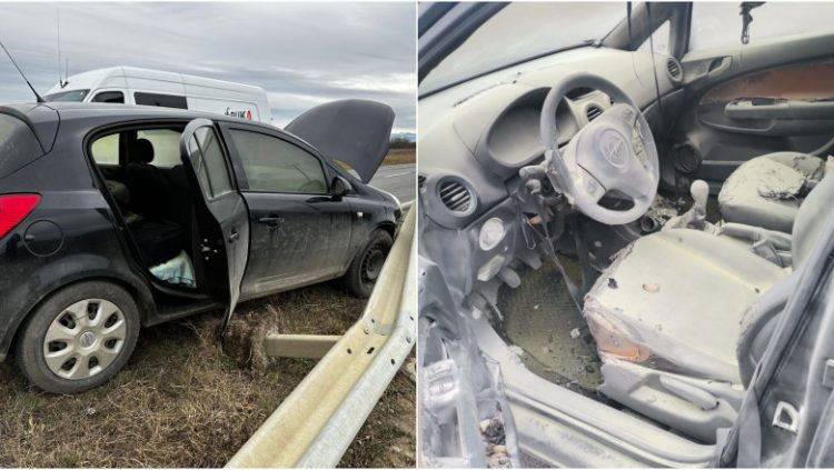 O femeie a fost rănită, după ce s-a aruncat din maşina în flăcări, pe care o conducea