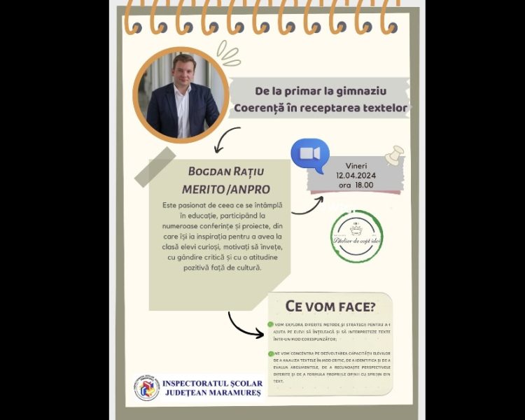 Atelier online: ,,De la primar la gimnaziu – coerență în receptarea textelor”