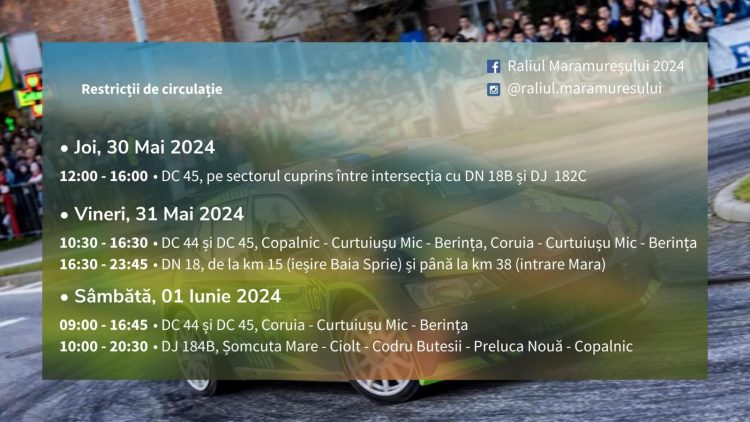 Restricții de circulație impuse pe durata Raliului Maramureșului 2024