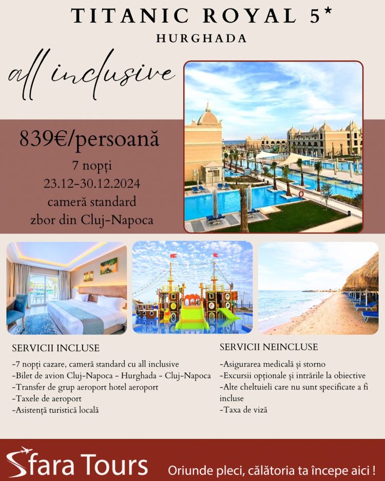 Bucurați-vă de magia Crăciunului la Titanic Royal, Hurghada – 23 decembrie 2024.