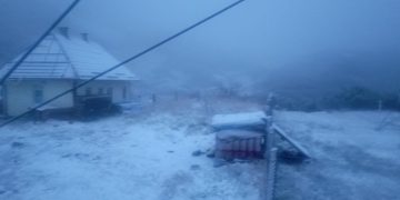 Ninge în Maramureș. Stratul de zăpadă s-a depus la Stația Iezer