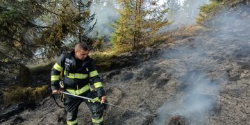 Încă o zi, încă un incendiu. A luat foc vegetația uscată în zona lacului Măgura