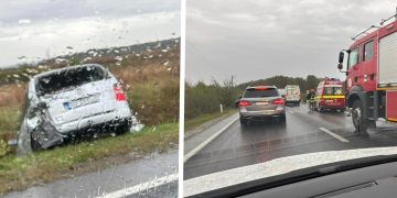 Un autoturism a ajuns în șanț în zona Două Veverițe – foto