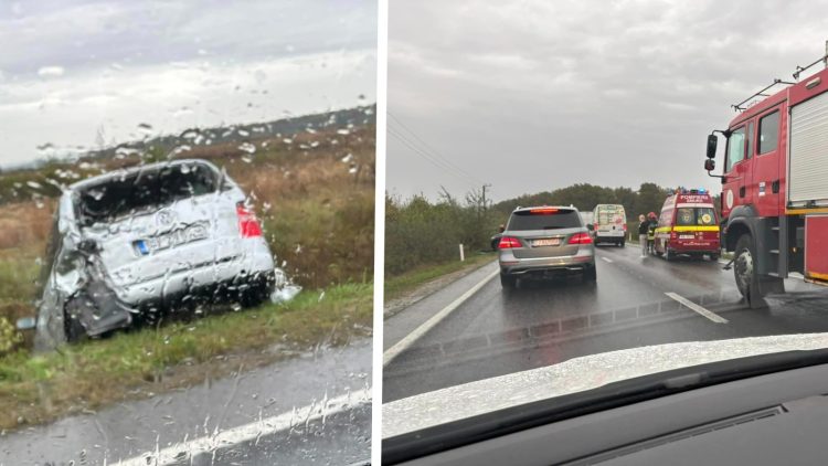 Un autoturism a ajuns în șanț în zona Două Veverițe – foto