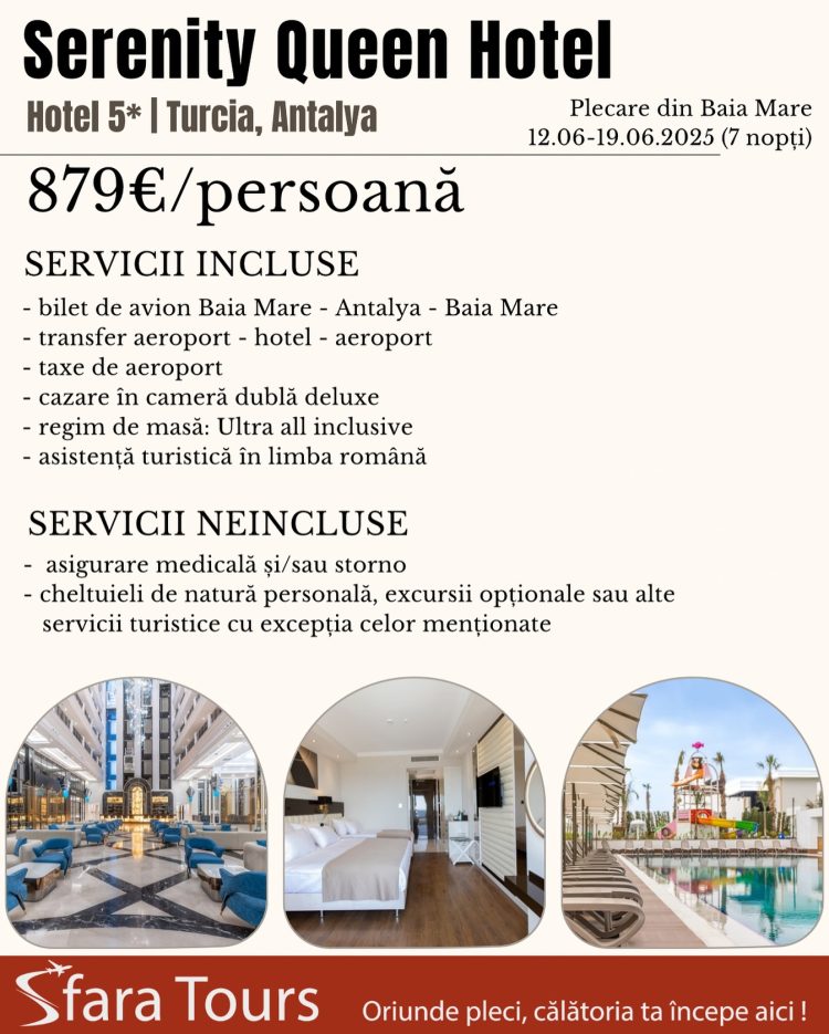 Descoperă o oază de relaxare și răsfăț în inima Antalyei la Serenity Queen Hotel!