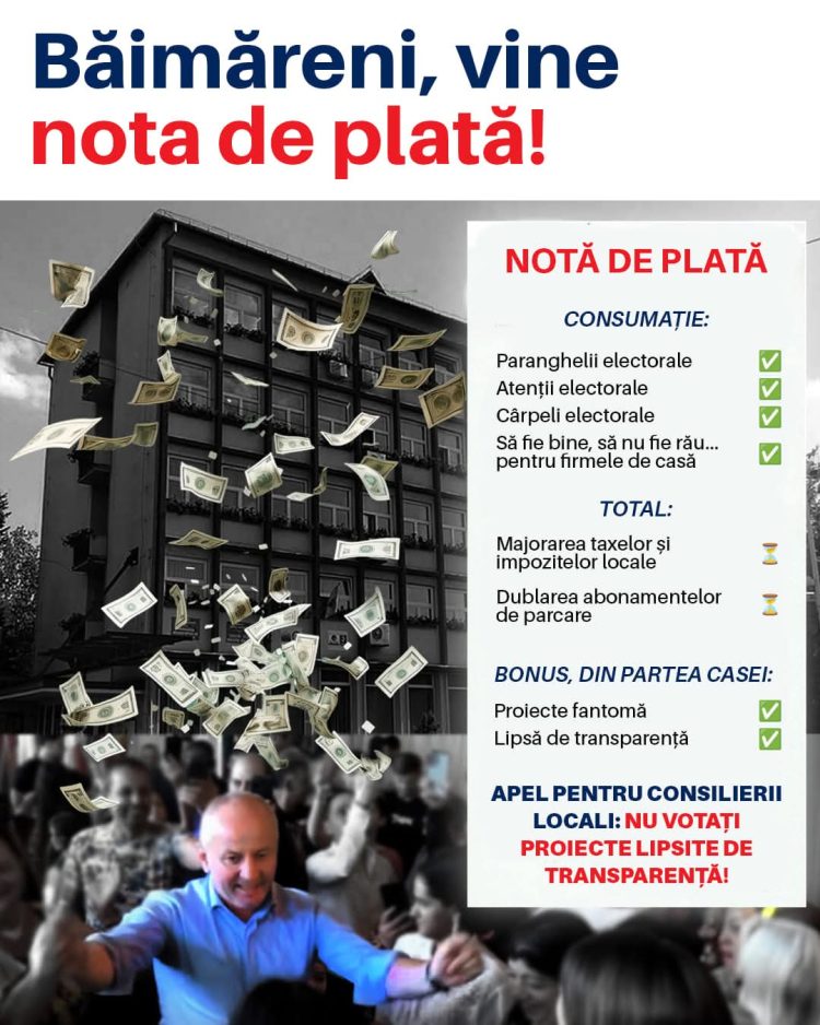 Băimăreni, vine nota de plată! Primarul Dancus Ioan Doru vrea cu disperare să majoreze taxele și impozitele locale.