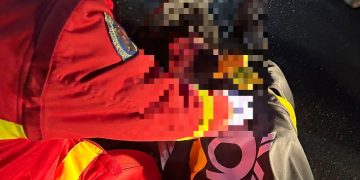 Spirit civic. Prim-ajutor acordat de un jandarm unui bărbat, victima unui accident la Satu Nou de Jos