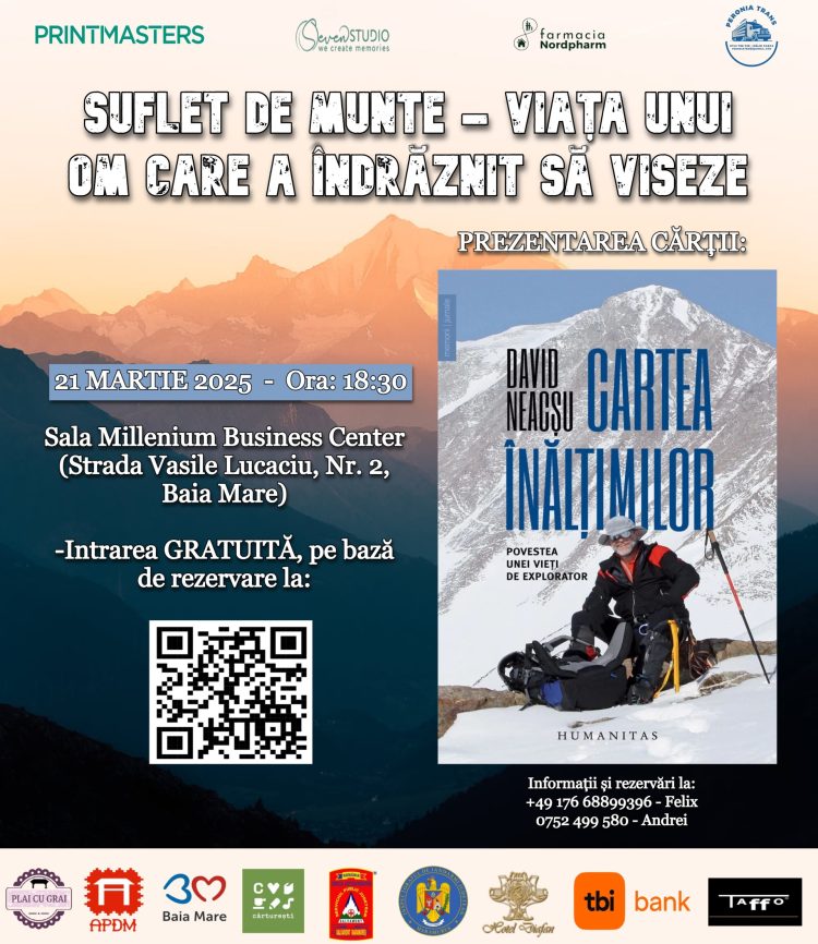 Baia Mare găzduiește un eveniment unic: „Suflet de munte – Viața unui om care a îndrăznit să viseze”. Invitat special: David Neacșu
