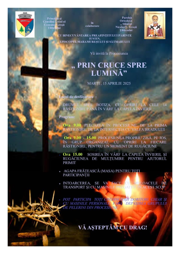 Procesiunea „Prin Cruce Spre Lumină”, organizată în comuna Groșii Țibleșului