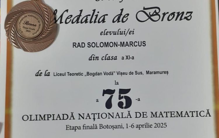 Rad Solomon-Marcus, elev la Liceul Toretic “Bogdan Vodă” din Vișeu de Sus, a obținut bronz la Olimpiada Națională de Matematică