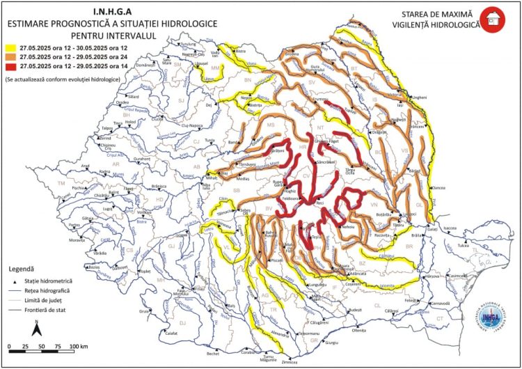 Alertă pe râuri. Cod galben de inundații pe Tisa, Vișeu, Iza și Lăpuș. Cod roșu în mai multe zone din țară