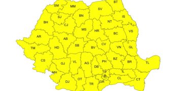 Cod galben de ploi torențiale și vijelii. Alertă meteo de furtuni în toate județele