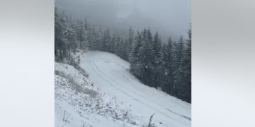 S-a întors iarna. A nins în zona montană a județului, 10 cm de zăpadă la stația Iezer