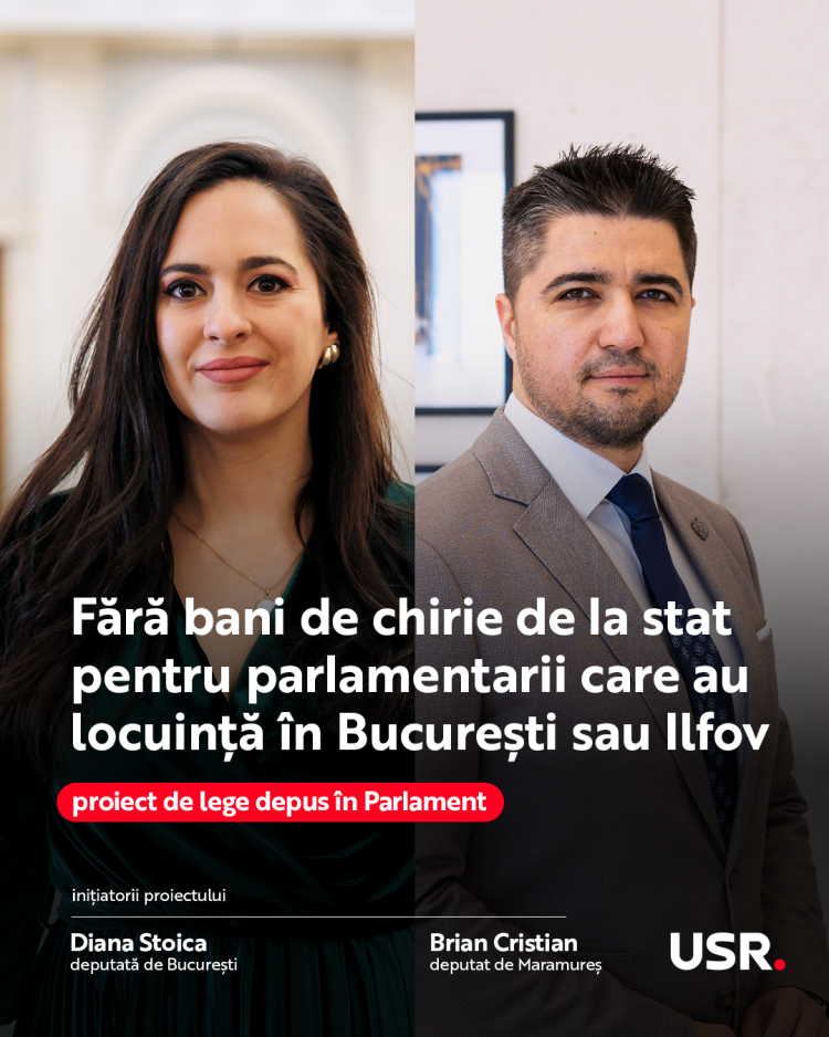 Fără chirie de la stat pentru parlamentarii care au casă în București, cea mai recentă inițiativă a deputaților USR Brian Cristian și Diana Stoica