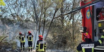 Pompieri români, mobilizați și angrenați pentru stingerea unui incendiu forestier izbucnit într-o localitate din Franța