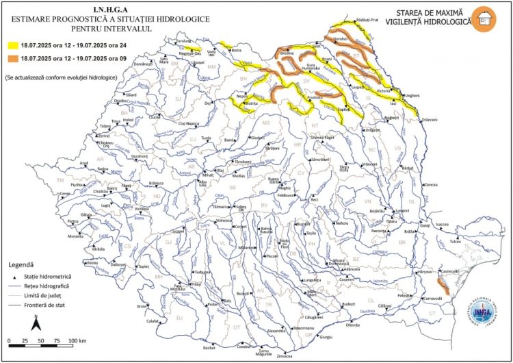 Cod galben de torenți și viituri pe Tisa, Vișeu și Iza