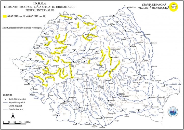 COD GALBEN de viituri și inundații pe Tisa, Vișeu, Iza și Lăpuș