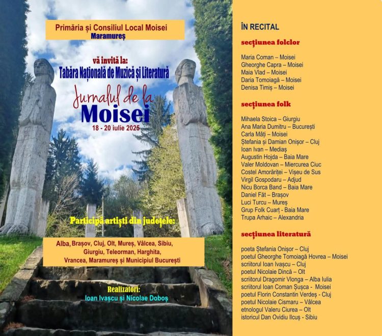 Moisei devine capitala muzicii și literaturii între 18–20 iulie: „Jurnalul de la Moisei”, tabără națională cu artiști din toată țara