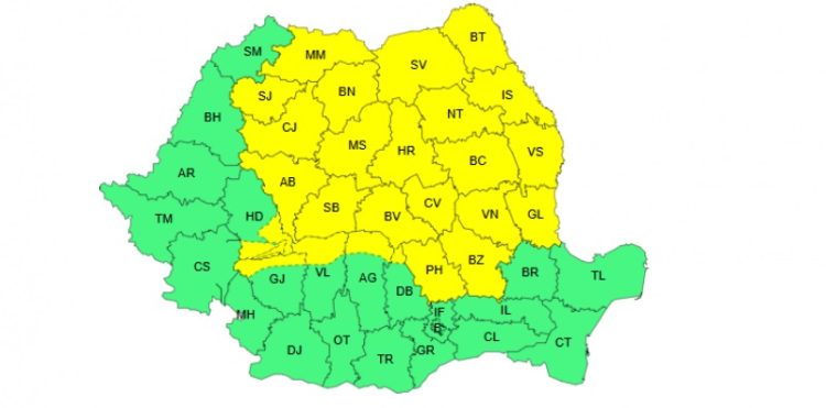 Noi coduri emise de ANM de averse torențiale pînă în seara de miercuri