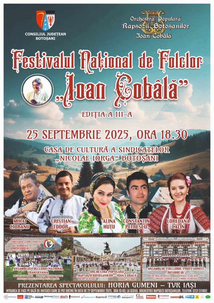 Ansamblul Folcloric Național „Transilvania”, pe scena Festivalului Național de Folclor „Ioan Cobâlă” de la Botoșani