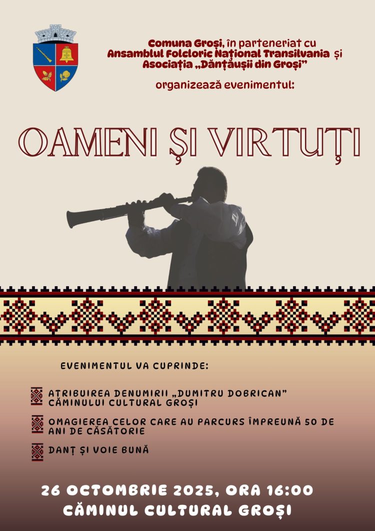 Căminul Cultural din Groși va purta numele maestrului Dumitru Dobrican – moment de sărbătoare și recunoștință în cadrul evenimentului „Oameni și virtuți”