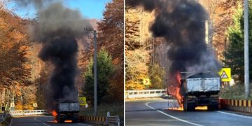 Camion cuprins de flăcări pe DN 18, în Pasul Gutâi – foto